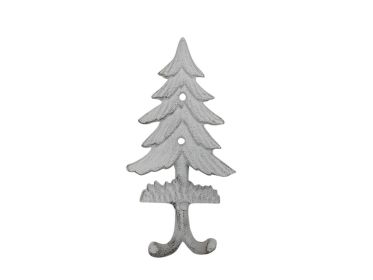 Whitewashed Cast Iron Pine Tree Decorative Metal Wall Hooks 6.5""