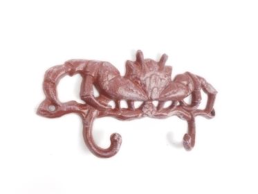 Whitewashed Red Cast Iron Decorative Crab Metal Wall Hooks 10.5""