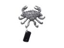 Rustic Silver Cast Iron Decorative Crab with Six Metal Wall Hooks 7""