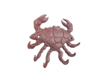 Red Whitewashed Cast Iron Decorative Crab with Six Metal Wall Hooks 7""