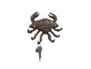 Rustic Copper Cast Iron Decorative Crab with Six Metal Wall Hooks 7""
