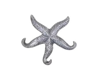 Rustic Silver Cast Iron Wall Mounted Decorative Metal Starfish Triple Hook 8""