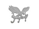 Whitewashed Cast Iron Flying Eagle Landing on a Tree Branch Decorative Metal Wall Hooks 7.5""