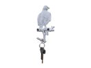 Whitewashed Cast Iron Eagle Sitting on a Tree Branch Decorative Metal Wall Hook 6.5""