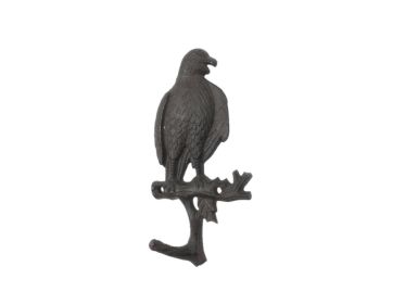 Cast Iron Eagle Sitting on a Tree Branch Decorative Metal Wall Hook 6.5""