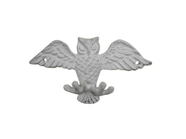 Whitewashed Cast Iron Flying Owl Decorative Metal Talons Wall Hooks 6""
