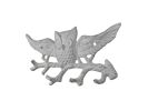 Whitewashed Cast Iron Flying Owl Landing on a Tree Branch Decorative Metal Wall Hooks 7.5""