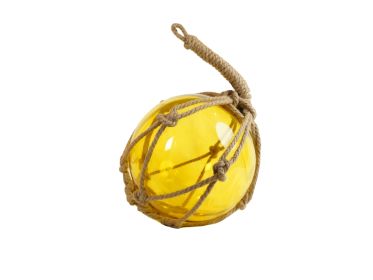 Yellow Japanese Glass Ball Fishing Float With Brown Netting Decoration 12""