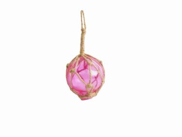 Pink Japanese Glass Ball Fishing Float With Brown Netting Decoration 2""