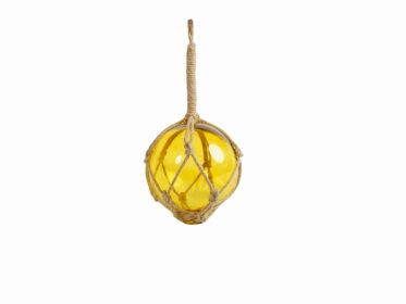 Yellow Japanese Glass Ball Fishing Float With Brown Netting Decoration 6""