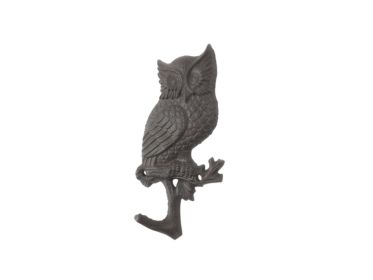 Cast Iron Owl Sitting on a Tree Branch Decorative Metal Wall Hook 6.5""