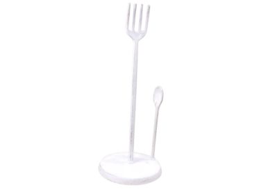 Whitewashed Cast Iron Fork and Spoon Kitchen Paper Towel Holder 15""