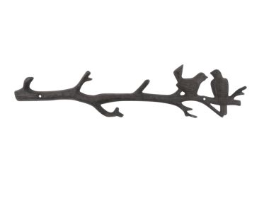 Cast Iron Love Birds on a Tree Branch Decorative Metal Wall Hooks 19""