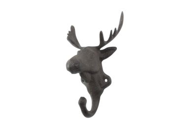 Cast Iron Moose Head Decorative Metal Wall Hooks 7""