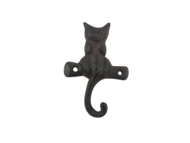 Cast Iron Cat on a Branch with Tail Decorative Metal Wall Hook 4""
