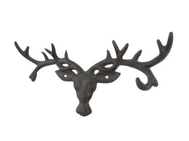Cast Iron Deer Head Antlers Decorative Metal Wall Hooks 13""