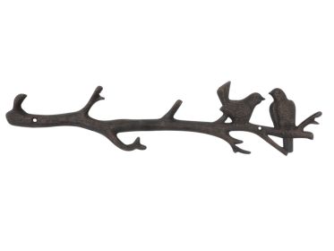 Rustic Copper Cast Iron Love Birds on a Tree Branch Decorative Metal Wall Hooks 19""