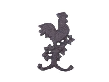 Cast Iron Rooster on a Branch Decorative Metal Wall Hook 9""