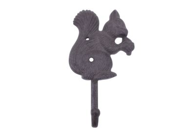 Cast Iron Squirrel with Acorn Decorative Metal Wall Hook 7""