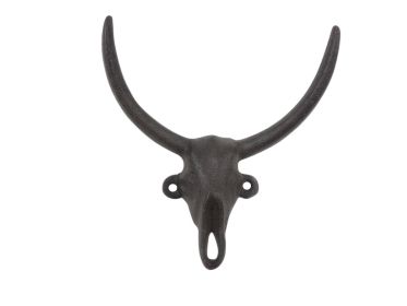 Cast Iron Bull Head Skull Decorative Metal Wall Hooks 6""