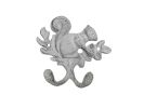 Whitewashed Cast Iron Squirrel with Acorn Decorative Double Metal Wall Hooks 8""