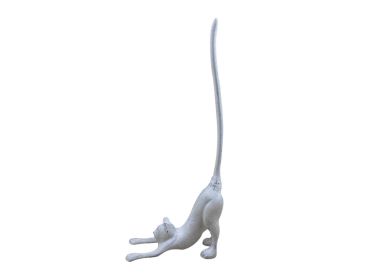 Whitewashed Cast Iron Yoga Cat Bathroom Extra Toilet Paper Stand 19""