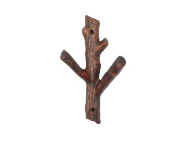 Rustic Copper Cast Iron Tree Branch Double Decorative Metal Wall Hooks 7.5""