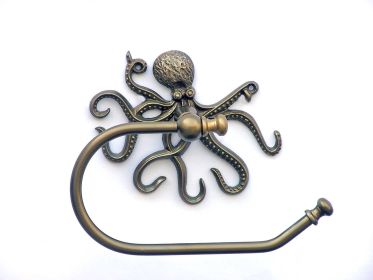 Antique Brass Octopus Hand Towel Holder 10""