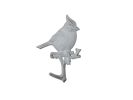 Whitewashed Cast Iron Cardinal Sitting on a Tree Branch Decorative Metal Wall Hook 6.5""