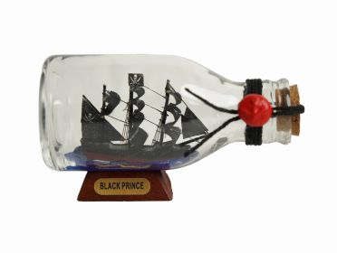 Ben Franklin's Black Prince Pirate Ship in a Glass Bottle 5""