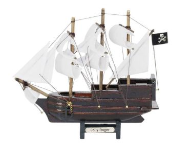 Wooden Captain Hooks Jolly Roger Model Pirate Ship from Peter Pan with White Sails 7""