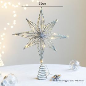 Christmas Tree Decoration Top Star Iron Luminous Tree (Option: 25cm Silver Octagonal Star)