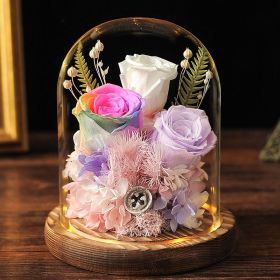 Valentine's Day Eternal Dried Flower Rose Glass Cover (Option: Color)