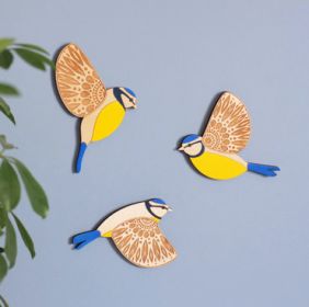 Wooden Flying Bird Wall Hanging Decoration Wall Pendant (Option: Blue Titmouse)