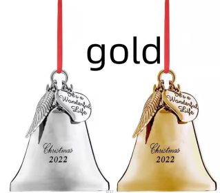 Wings Christmas Campanula Bells Souvenir Metal Pendant (Option: 2022 Gold)