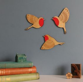 Wooden Flying Bird Wall Hanging Decoration Wall Pendant (Option: Robin)
