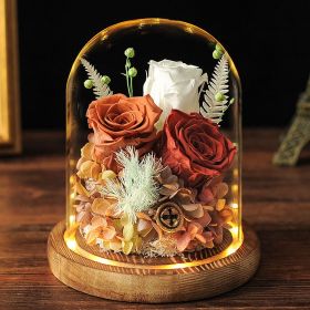 Valentine's Day Eternal Dried Flower Rose Glass Cover (Option: Earth Color)