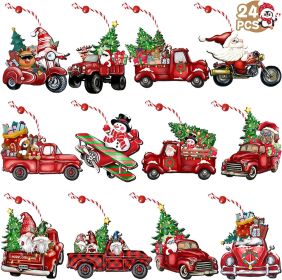 24 PCs Christmas Wooden Hanging Ornaments (Option: Christmas Truck 24PCS)