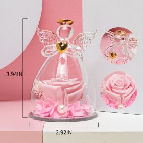1pc; Birthday Gifts For Women; Preserved Rose In Angel Glass; Mom Grandma Gifts On Mother's Day; Valentine's Day; Wedding; Thanksgiving; Christmas; Ho (Color: Pink)