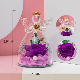 1pc; Birthday Gifts For Women; Preserved Rose In Angel Glass; Mom Grandma Gifts On Mother's Day; Valentine's Day; Wedding; Thanksgiving; Christmas; Ho (Color: Purple)