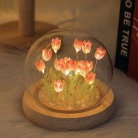 1pc Tulips Gifts For Women Flower Gifts For Her Gifts For Women Birthday Xmas Gift For Mom; Artificial Decor In Glass Dome With Led Light Night Light; (Color: 10 Finished Pink Tulips)