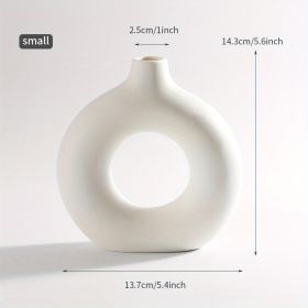 1pc; White Ceramic Vase White Vases For Decor; Modern Home Decor Vase; Boho Vases For Decor; Circle Vase; Round Vase; Donut Vase; Decorative Vase (Color: Ivory White, size: small)