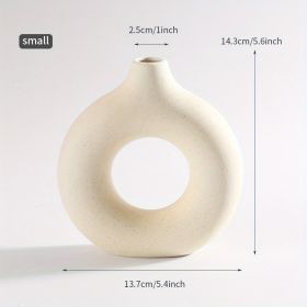 1pc; White Ceramic Vase White Vases For Decor; Modern Home Decor Vase; Boho Vases For Decor; Circle Vase; Round Vase; Donut Vase; Decorative Vase (Color: Cream Color, size: small)