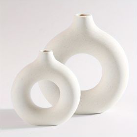 1pc; White Ceramic Vase White Vases For Decor; Modern Home Decor Vase; Boho Vases For Decor; Circle Vase; Round Vase; Donut Vase; Decorative Vase (Color: Beige, size: Small + Large Vase)