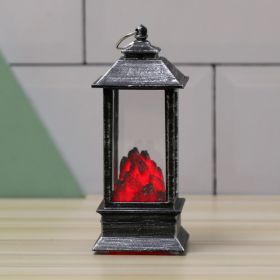 1pc Christmas Lantern Decoration; Vintage Style Hanging Electric Candle Oil Lamp; Christmas Ornaments For Tables & Desks; Holiday Home Decor (Color: Silver, Black Charcoal Fireplace Small Flame Lamp)