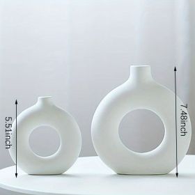 1pc; White Ceramic Vase White Vases For Decor; Modern Home Decor Vase; Boho Vases For Decor; Circle Vase; Round Vase; Donut Vase; Decorative Vase (Color: Ivory White, size: Small + Large Vase)
