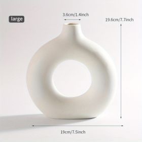 1pc; White Ceramic Vase White Vases For Decor; Modern Home Decor Vase; Boho Vases For Decor; Circle Vase; Round Vase; Donut Vase; Decorative Vase (Color: Ivory White, size: large)