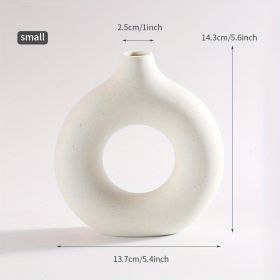1pc; White Ceramic Vase White Vases For Decor; Modern Home Decor Vase; Boho Vases For Decor; Circle Vase; Round Vase; Donut Vase; Decorative Vase (Color: Beige, size: small)