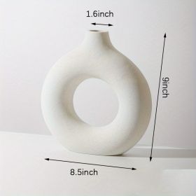 1pc; White Ceramic Vase White Vases For Decor; Modern Home Decor Vase; Boho Vases For Decor; Circle Vase; Round Vase; Donut Vase; Decorative Vase (Color: Beige, size: XL)