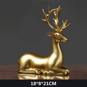 NORTHEUINS Resin Golden Couple Deer Figurines for Interior Nordic Animal Statue Official Sculptures Home Decoration Accessories (Color: Sitting Deer)